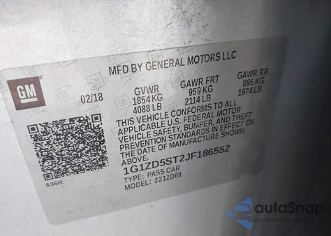 2018 Chevrolet Malibu Lt z USA, uszkodzony, nr VIN 1G1ZD5ST2JF186552